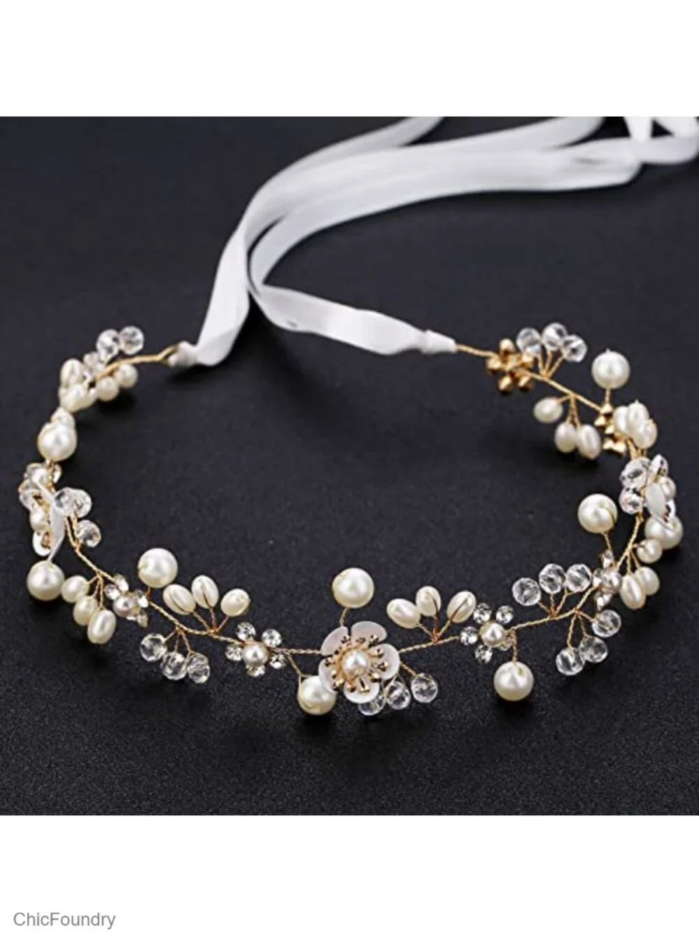 Bridal Pearl Flower Headpiece Headband for Women Girls Wedding Hair Accessory